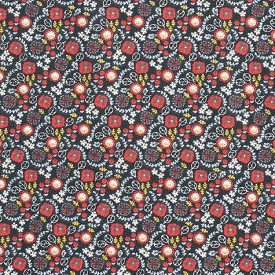 Siyah Cotton Cretonne Small Blossoms